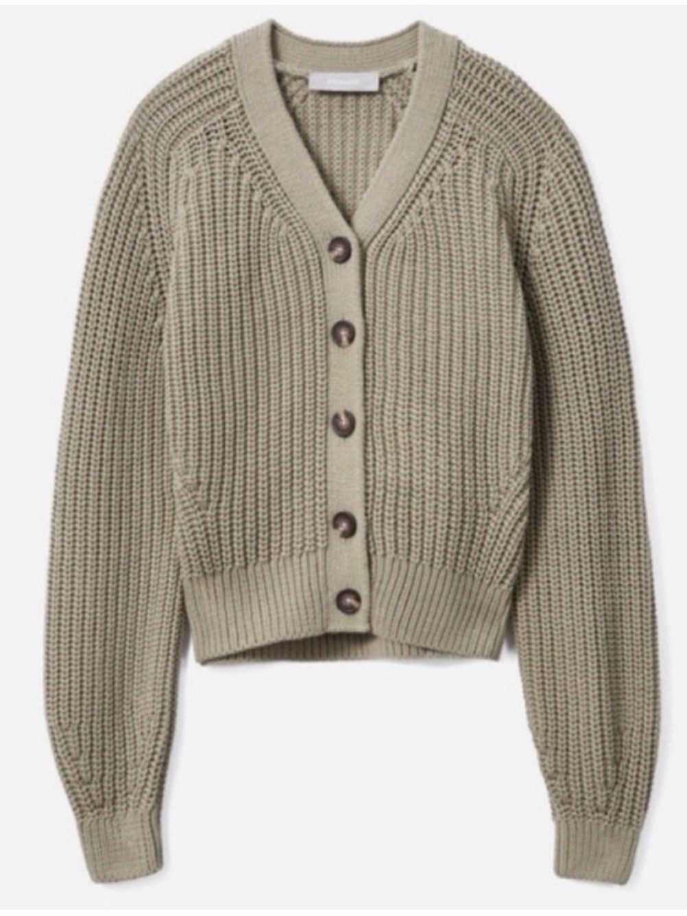 Everlane Texture Chunky V-Neck Button Cardigan Sweater - Olive